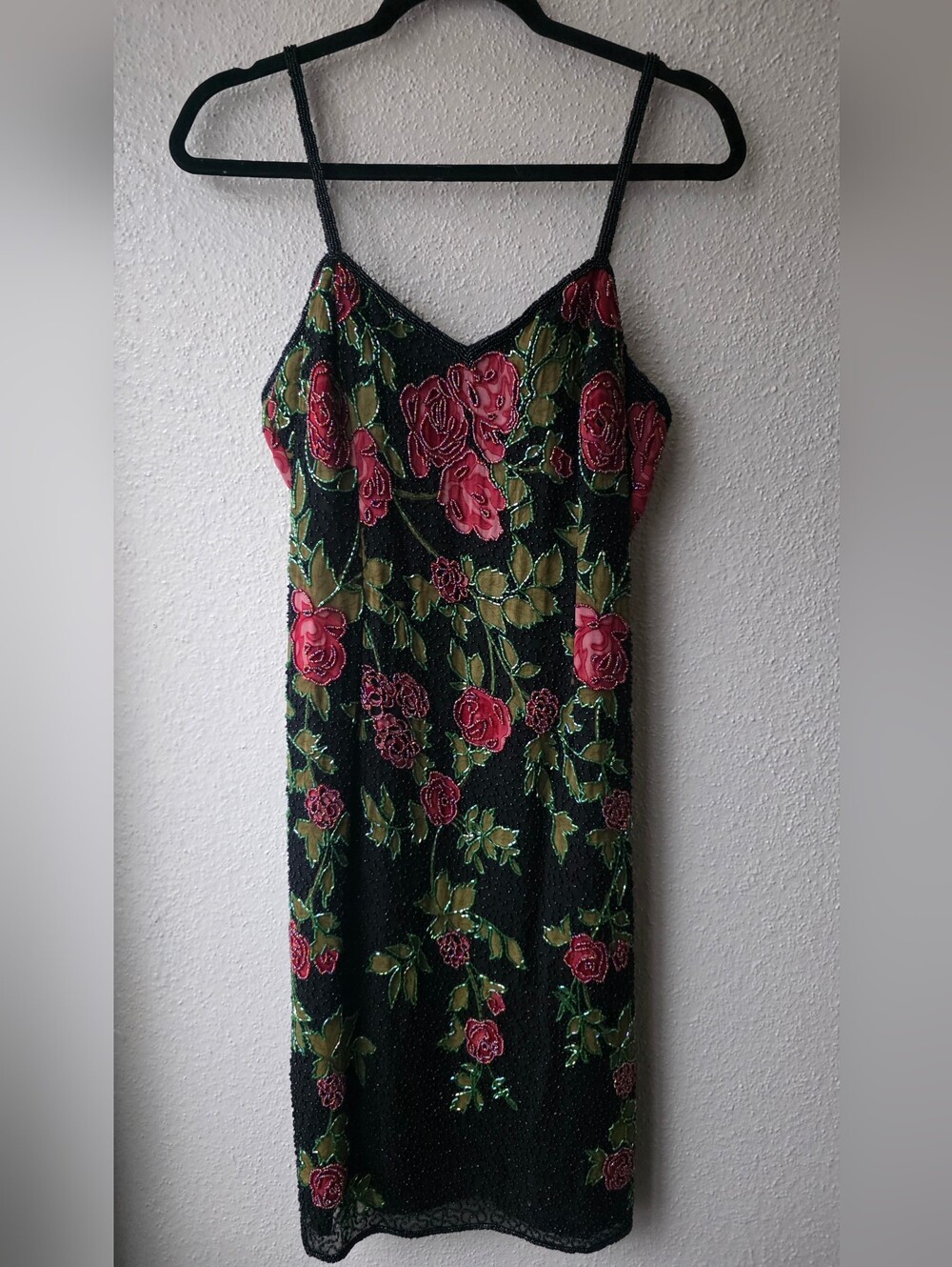 SILK BEADED DRESS Vintage Paradise NY Whimsigoth Sequin Midi